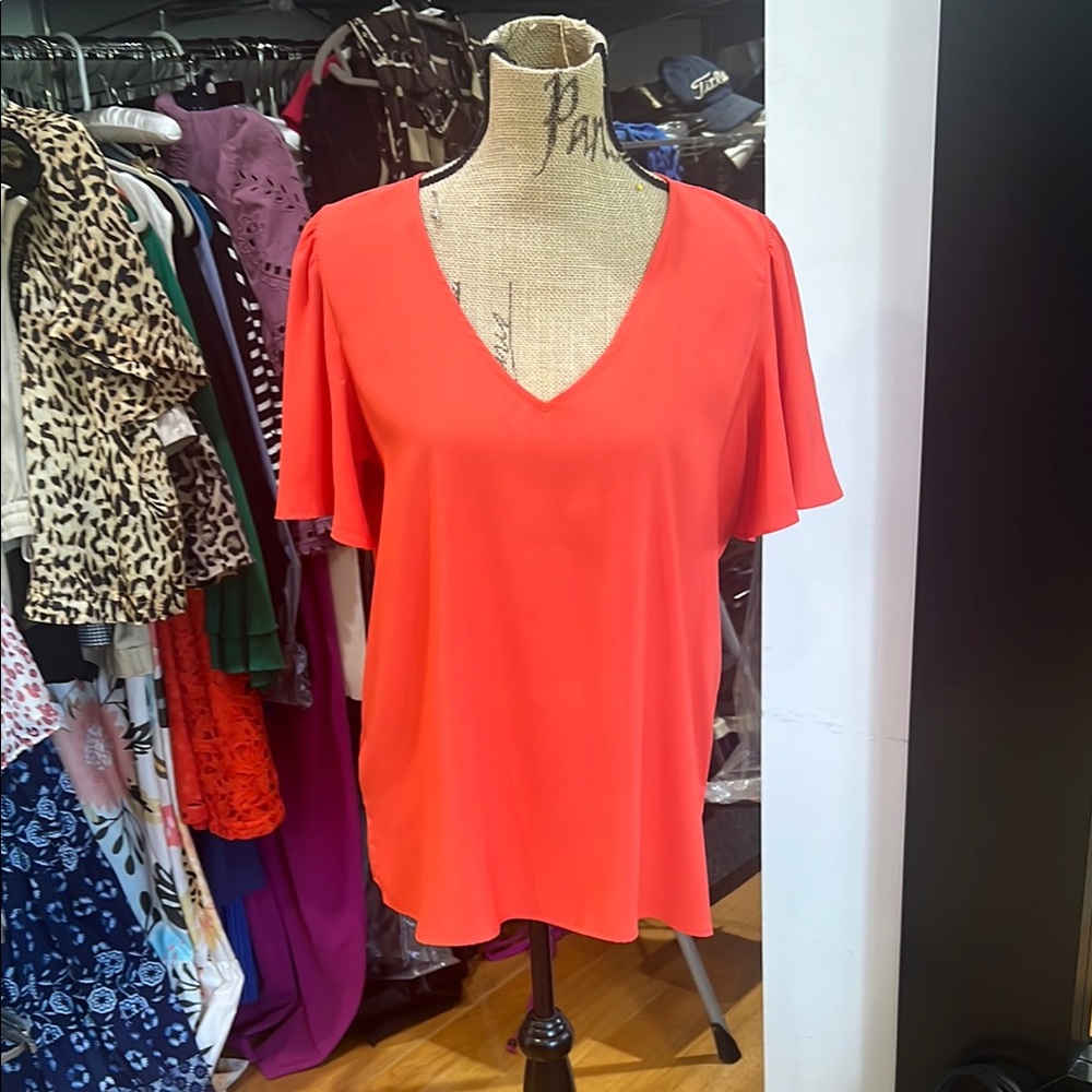 Ann Taylor Orange Flutter Sleeve Blouse Relaxed Fit